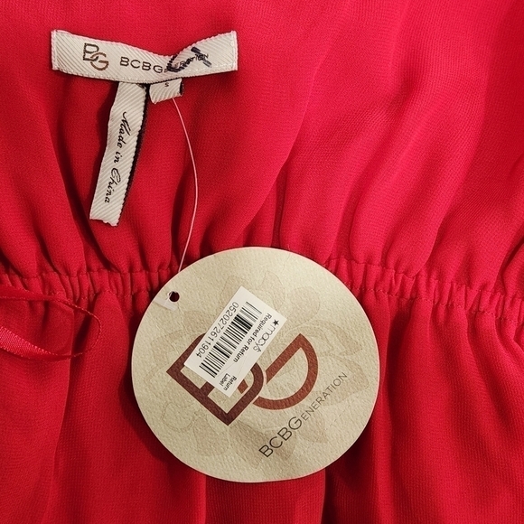 BCBG Red Mini Satin Pockets Empire Waist Thick Strap Dress Sz S - Picture 10 of 12